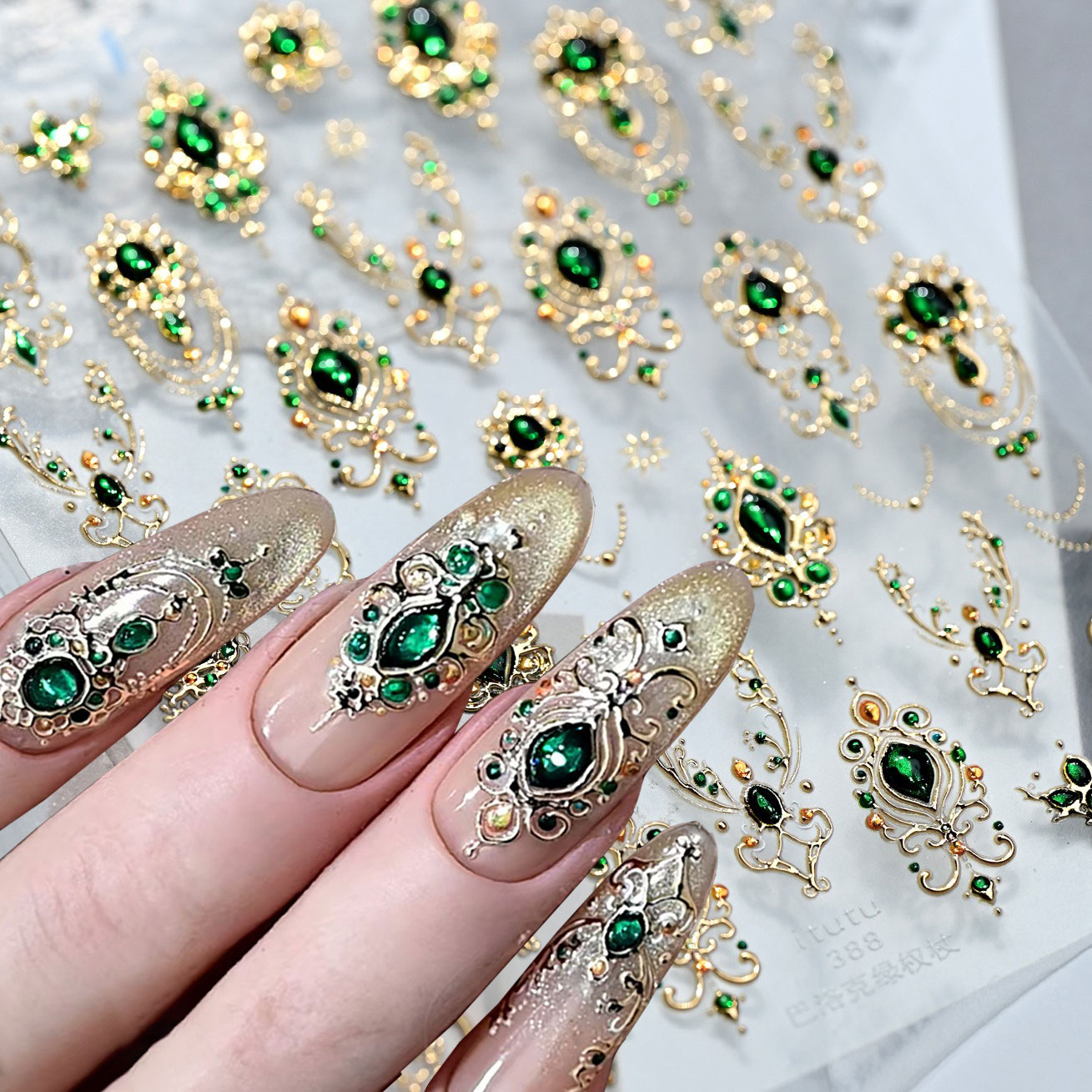 5D تنقش أحجار كريمة من الزمرد  - مراجعة Nail Art Emerald Green وسعره